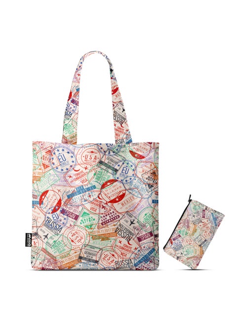 Printed Modern Tote Bag With Special Design - Size 38 * 40 Cm - With Pouch - Travel Stamps TB/704